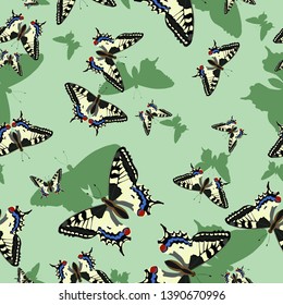 Seamless pattern with machaon butterflies. Vector image. For fabric, paper and other design