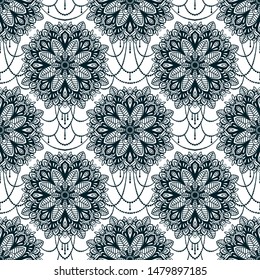 Seamless pattern with madala ornament, black and white stylized jewelry, vector illustration