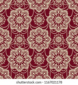 Seamless pattern with madala ornament, indian style, stylized jewelry, vector illustration