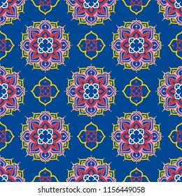 seamless pattern with madala ornament, orient or medieval style, vector illustration