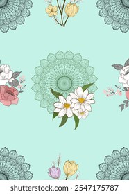 Modelo inconsútil con el ornamento de Madala, estilo de Oriente, florales, Ilustración vectorial