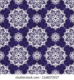 seamless pattern with madala ornament, oriental style, stylized flowers, vector illustration
