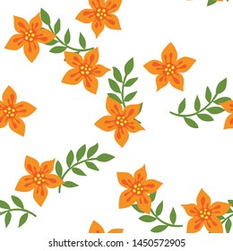 Seamless pattern made of abstract orange simple flowers.
