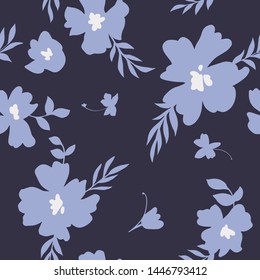 Seamless pattern made of abstract simple flowers. Flat floral ornament. Minimalistic botanical elements. Nature background for fashion, textile design, fabric, clothing, wrapper, surface.