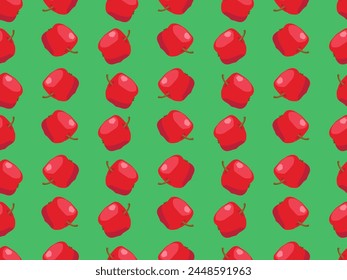 Seamless pattern made of apple (with glare and several tones). Isolated on green background (backdrop). Fruit. Food. Vector illustration.