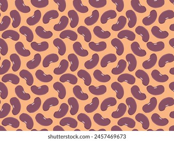 Seamless pattern made of beans, isolated on orange background (backdrop). Food. Bean. Vector illustration.