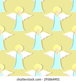 Seamless pattern made from beautiful angels with wings. Vector illustration