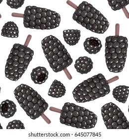 Seamless pattern made of blackberries and blackberry ice creams. Element for design.