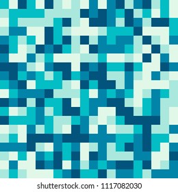 Seamless pattern made of blue and water square elements - pixel texture for water, ice, sky, or anything blue in retro 8bit games, also nice for clothes or fashion use, cool web background