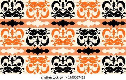 Seamless pattern made from bold abstract form with tribal touch. Curve and swirl combine with circular line creating rhythmic harmony through repeated ornamental composition.
