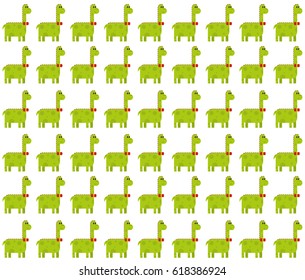 Seamless pattern made by green male dinosaurs - brontosaurus (thunder lizard) on white background