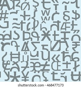 Seamless pattern made by mixed typographic signs. Texture with random characters and symbols. Endless background for print or web.