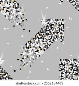 padrão sem costura é feito por lantejoulas de prata na forma de uma seta em um fundo cinza. design de fundo com elementos brilhantes e realces. ilustração de vetor de estoque. EPS 10.