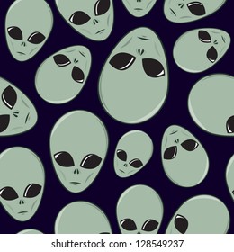 Seamless pattern made up of cartoon alien faces.