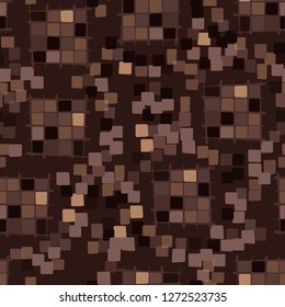 Seamless pattern made up of checkered fragments and rounded quadrangles. Colors of rusty iron.