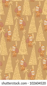 Seamless pattern made of christmas trees and a walking Santa