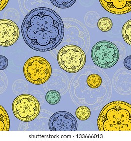 Seamless pattern made from circles looking like fantasy flowers