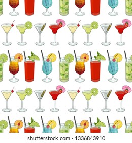 Seamless pattern made from cocktails. for packaging, advertisements. Isolated image. Black and white. Vector illustration.. Hand drawn endless picture.