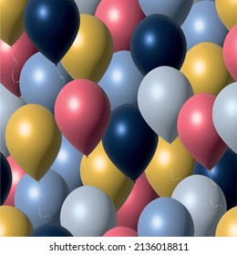 Seamless pattern made of colored realistic 3D helium balloons.