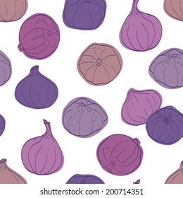 Seamless pattern made of colored sketchy hand drawn figs. Summer fruit tiling background.