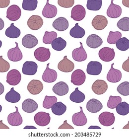 Seamless pattern made of colored sketchy hand drawn figs. Summer fruit tiling background.