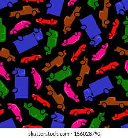 Seamless pattern made of colorful abstract cartoon cars