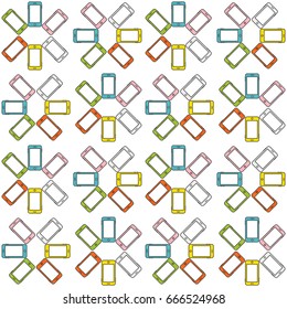 Seamless pattern made of colorful mobile phone (cellphone, cellular phone) forming hexagon shapes