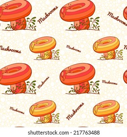 Seamless pattern made of colorful pretty mushroom (milky cap).