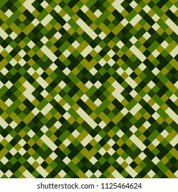 Seamless pattern made of colorful squares rotated by 90 degrees, endless mosaic texture made of green shades, fashionable background, great texture for 8bit games - grass, camo, etc