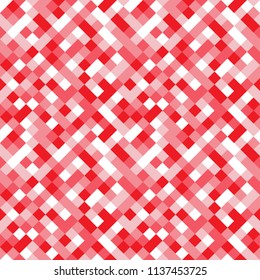 Seamless pattern made of colorful squares rotated by 90 degrees, endless mosaic texture made of shades of pink, red and white, fashionable background, great texture for 8bit games