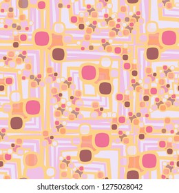 Seamless pattern made up of composite abstract shapes with translucent elements. The background is made up of large crooked squares.