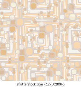 Seamless pattern made up of composite abstract shapes with translucent elements. The background is made up of large crooked squares.