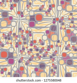 Seamless pattern made up of composite abstract shapes with translucent elements.  The background consists of large acute quadrilateral figures.