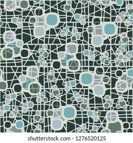 Seamless pattern made up of composite abstract shapes with translucent elements. Background consisting of a pseudo-convex lattice.