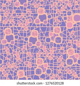 Seamless pattern made up of composite abstract shapes with translucent elements. Background consisting of a pseudo-convex lattice.