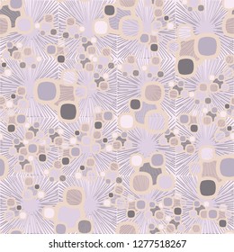 Seamless pattern made up of composite abstract shapes with translucent elements. Background consisting of a lattice.