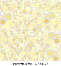 Seamless pattern made up of composite abstract shapes with translucent elements. Background consisting of a lattice.