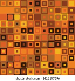 Seamless pattern made up of concentric squares with chaotic coloring. Autumn colors are orange, yellow, red and brown.