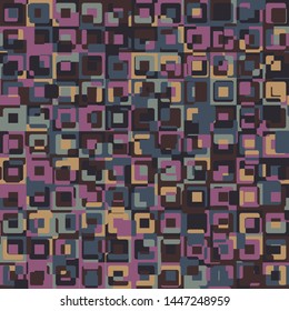 Seamless pattern made up of concentric squares with chaotic coloring. Exotic camouflage.