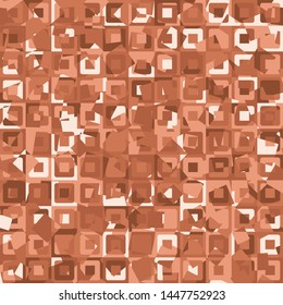 Seamless pattern made up of concentric squares with chaotic coloring. Copper camouflage. Shades of red and brown.