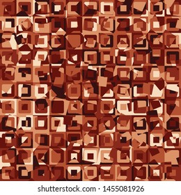 Seamless pattern made up of concentric squares with chaotic coloring. Copper camouflage. Shades of red and brown.