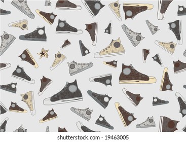 Seamless Pattern made of cool hand-drawn sport shoes in retro style. Vector illustration.