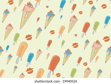 Seamless Pattern made of cool hand-drawn ice creams in different colors in retro style . Vector illustration