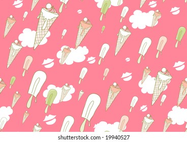 Seamless Pattern made of cool hand-drawn ice creams in different colors in retro style . Vector illustration