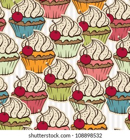 Seamless pattern made of cupcakes. Vintage background.