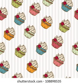 Seamless pattern made of cupcakes. Vintage background.