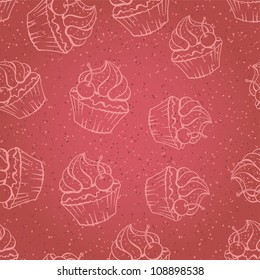 Seamless pattern made of cupcakes. Vintage background.