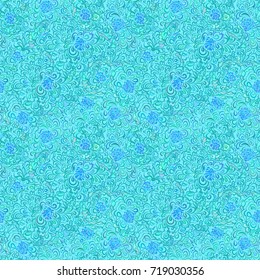 Seamless pattern made of curls and swirls in blue pastel tones