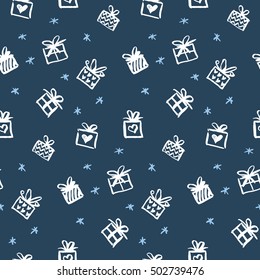 Seamless pattern made of cute gifts hand drawn. 