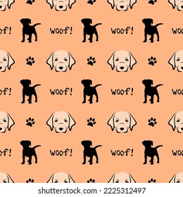 Seamless pattern made up of cute labradors as wallpaper, cover design or background. Endless texture of pretty puppies for printing on package, wrapper, card, textile or gift paper.